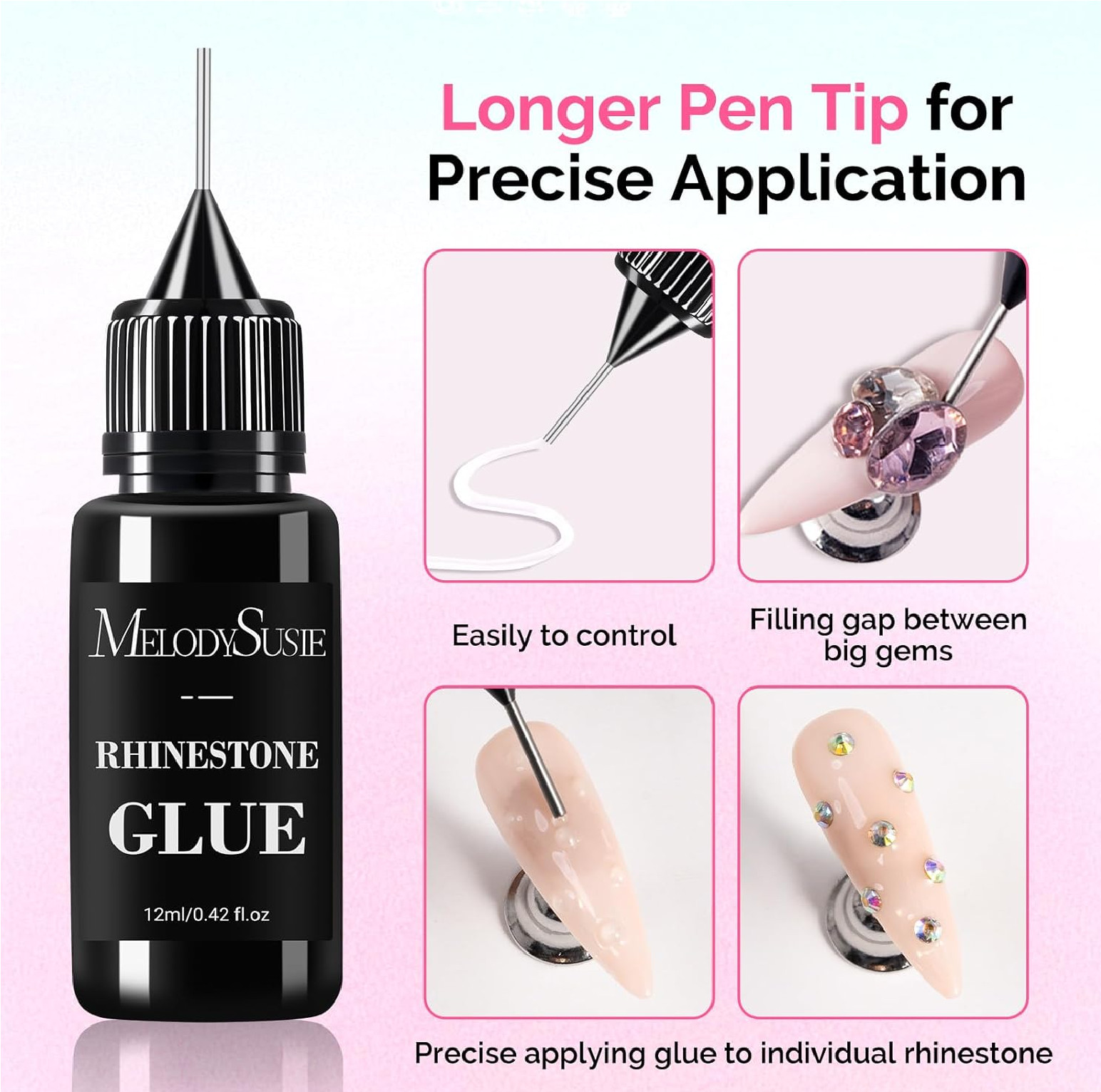 2Pcs Nail Rhinestone Glue, 3D Gel Nail Art Design Strong Adhesive Nail Gem Glue