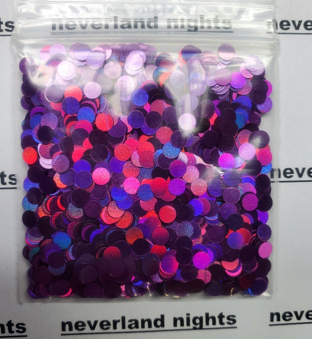 Purple Holographic Reflecting Circles, round glitter for acrylics, gels, crafts