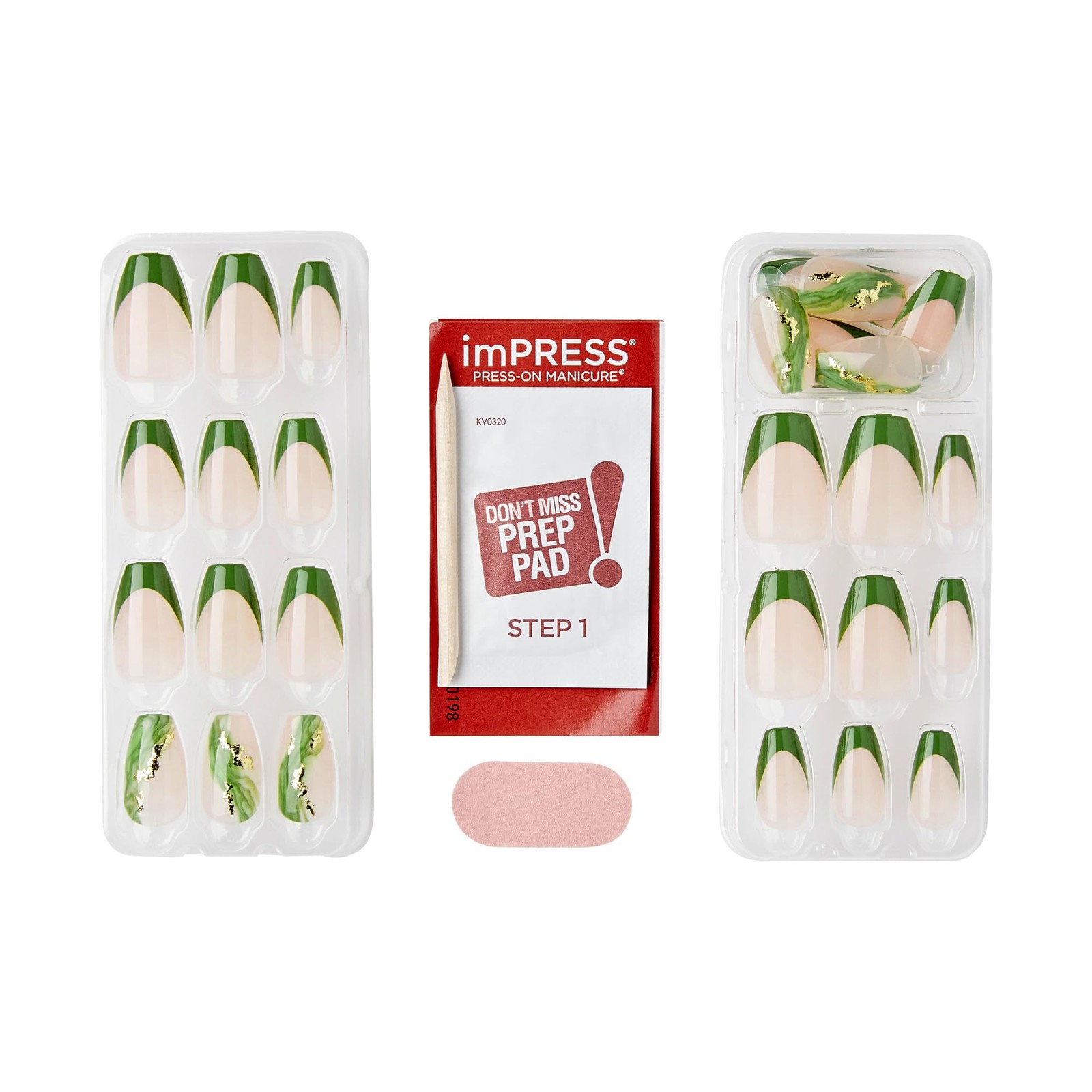 Kiss Impress No Glue Mani Press On Nails, Design, Medium, Neutral/green