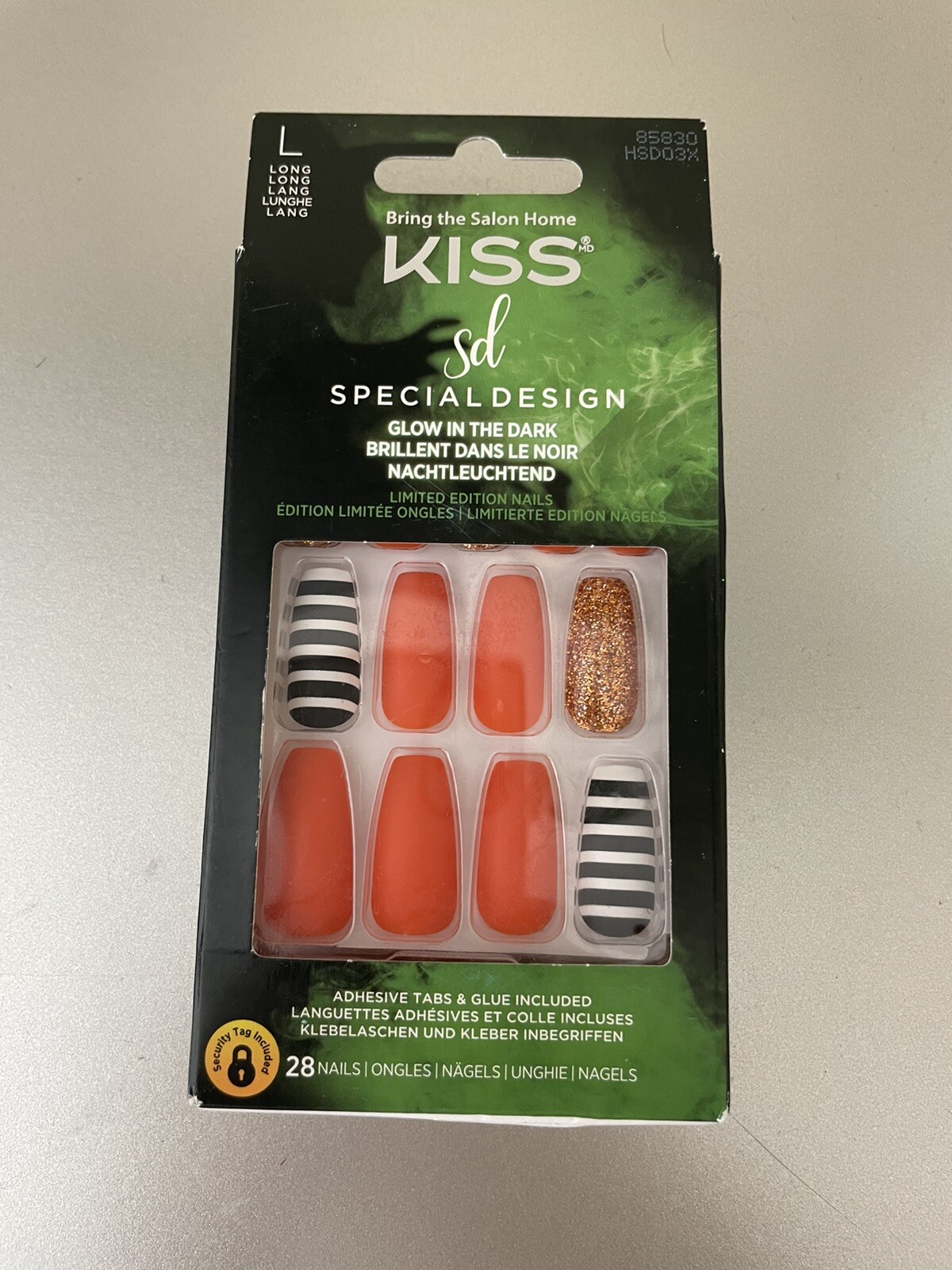 Kiss Press On Nails Long Coffin Glitter Glow Tie Dye Fake Nails Set 2 Pack