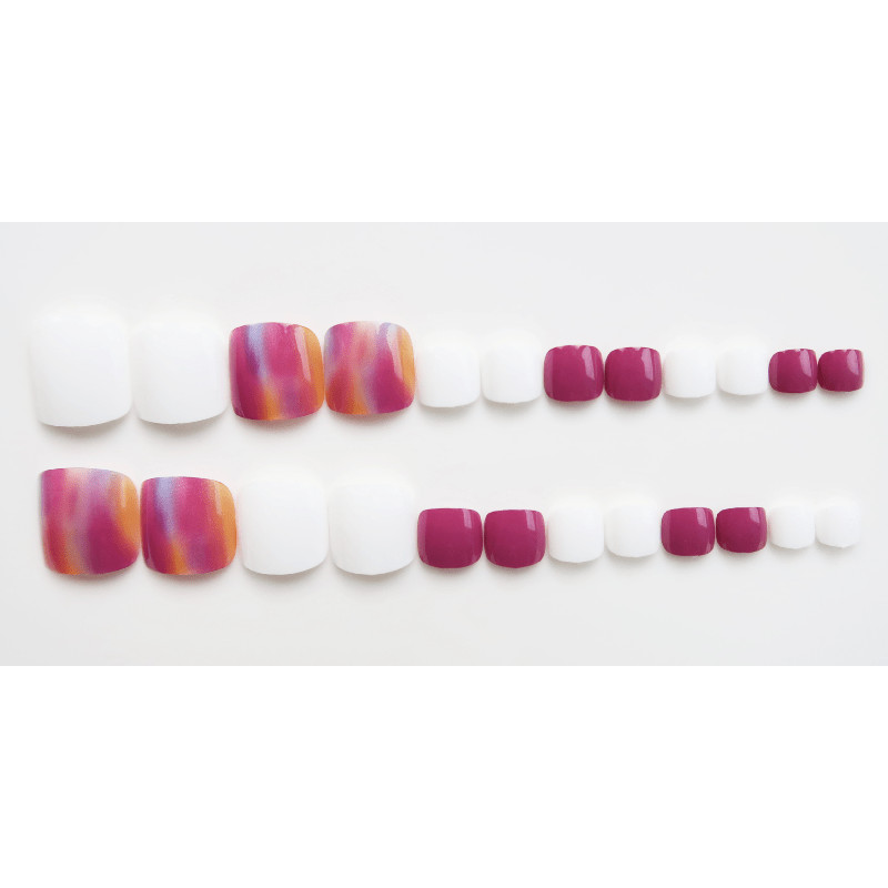 48p Purple Pink Gradient Toe Press on Nails,Dopamine Style Foot Nails for Summer