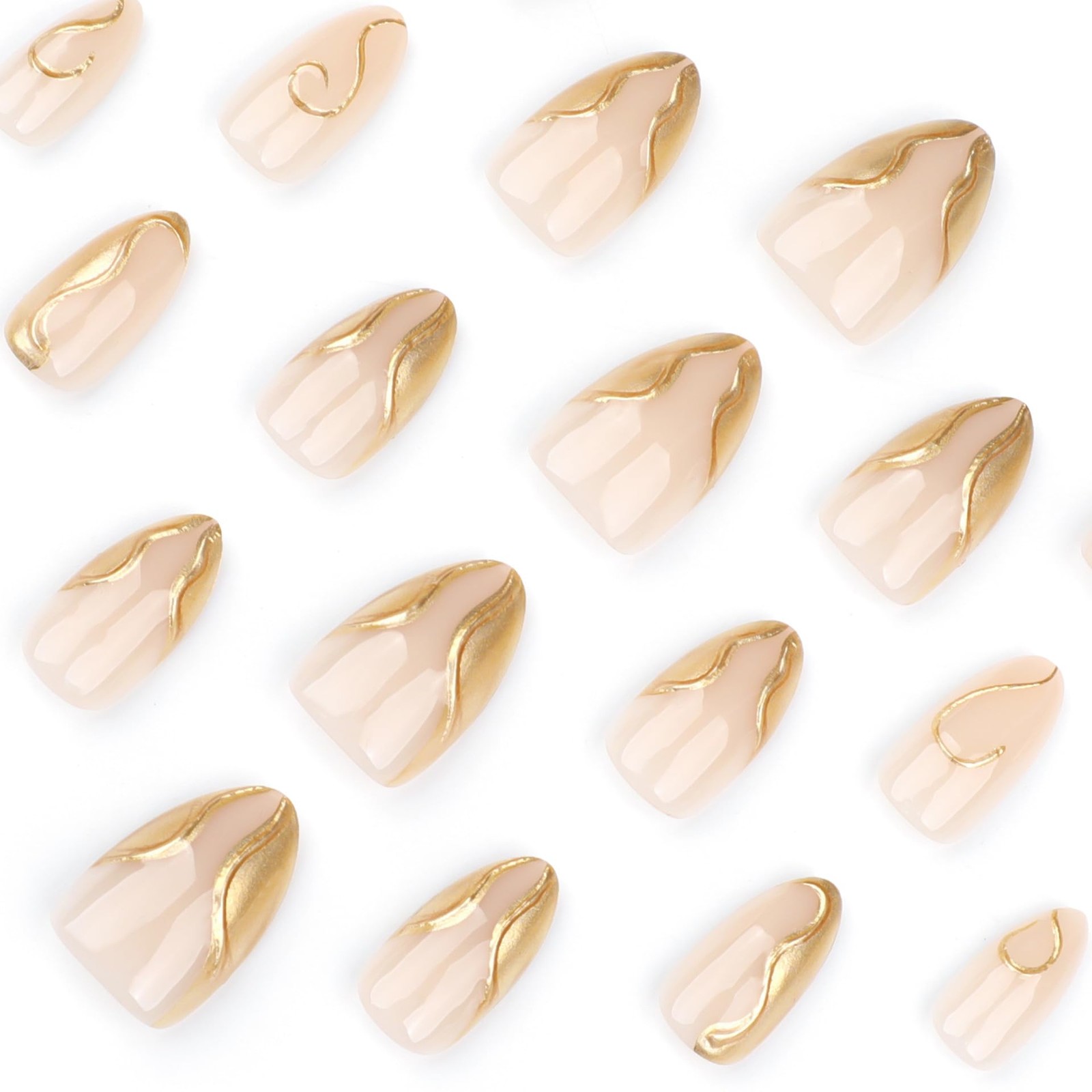 KAICCOSO Gold French Tip Almond Acrylic Press-On False Nails, 24 Pcs (12 Size…