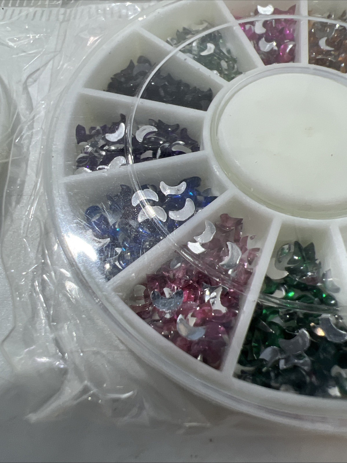 Lot Of 17 *NEW* Nail Art Rhinestones Moons Tear Drop Square Diamond Pearl Silver