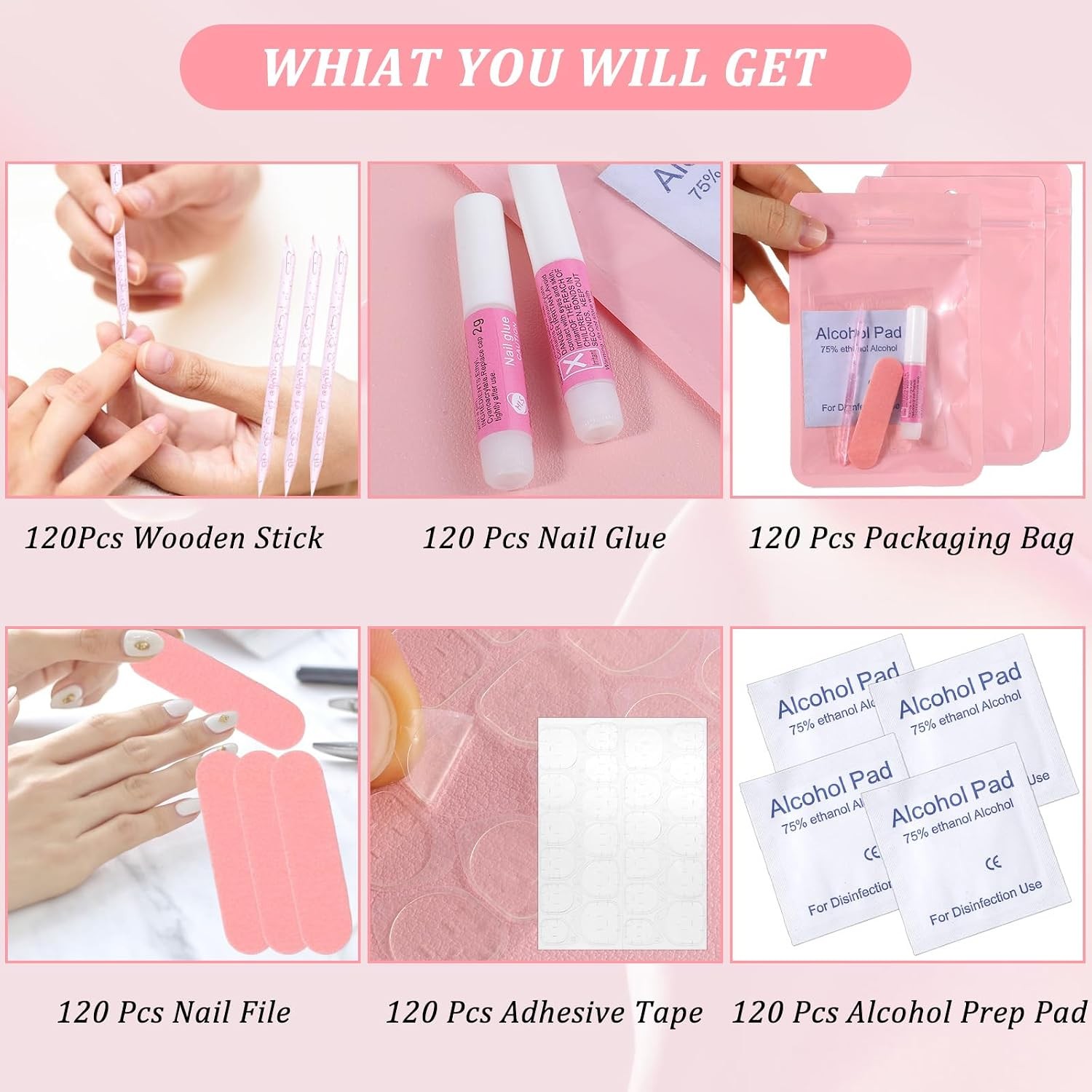 Disposable Press On Nail Prep Kit With Holographic Packaging Bags For Salon Use