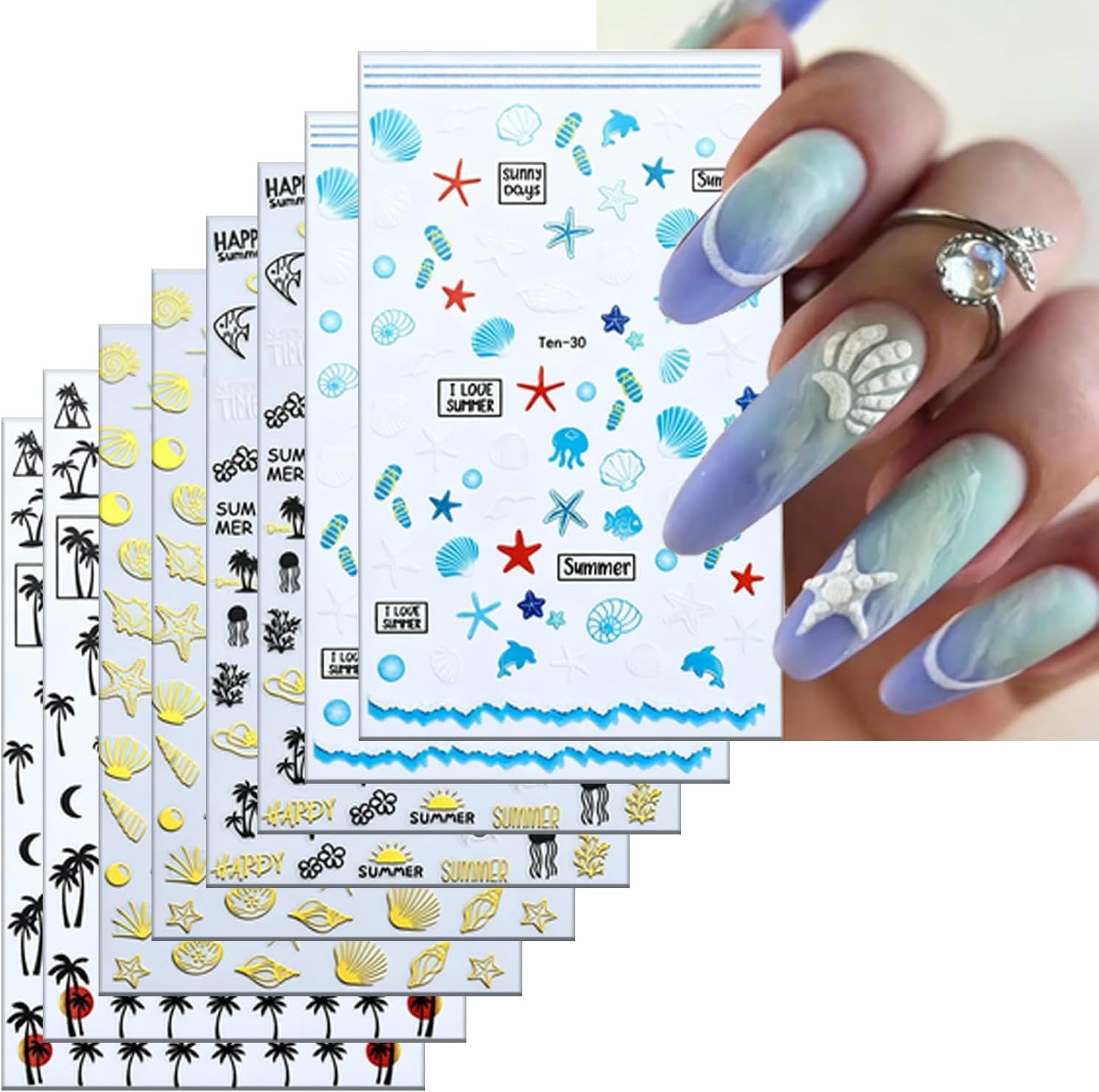 5D Embossed Gold Line Flower Nail Stickers – 2 Sheets Self-Adhesive Pink Floral