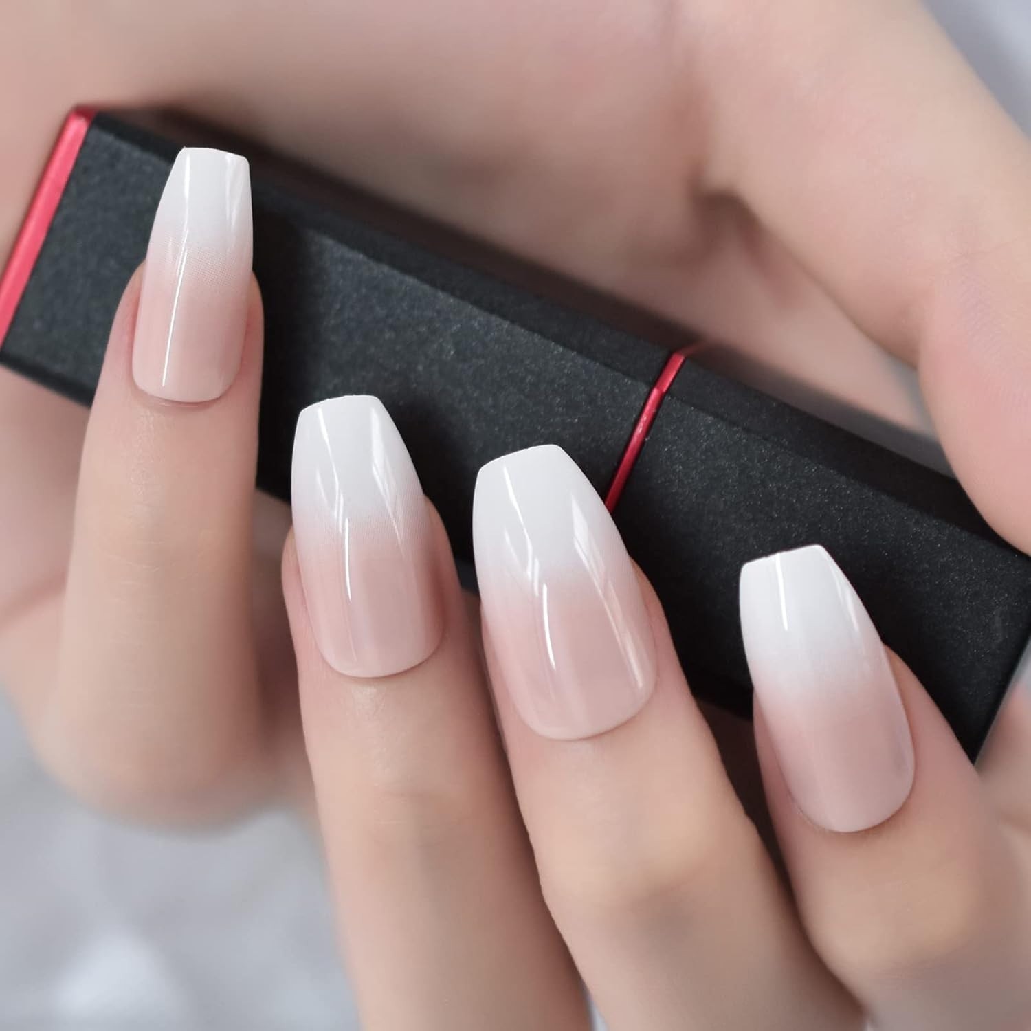 24-Piece Ballerina Ombre Pink Coffin Nails – Effortless Glam for Any Occasion