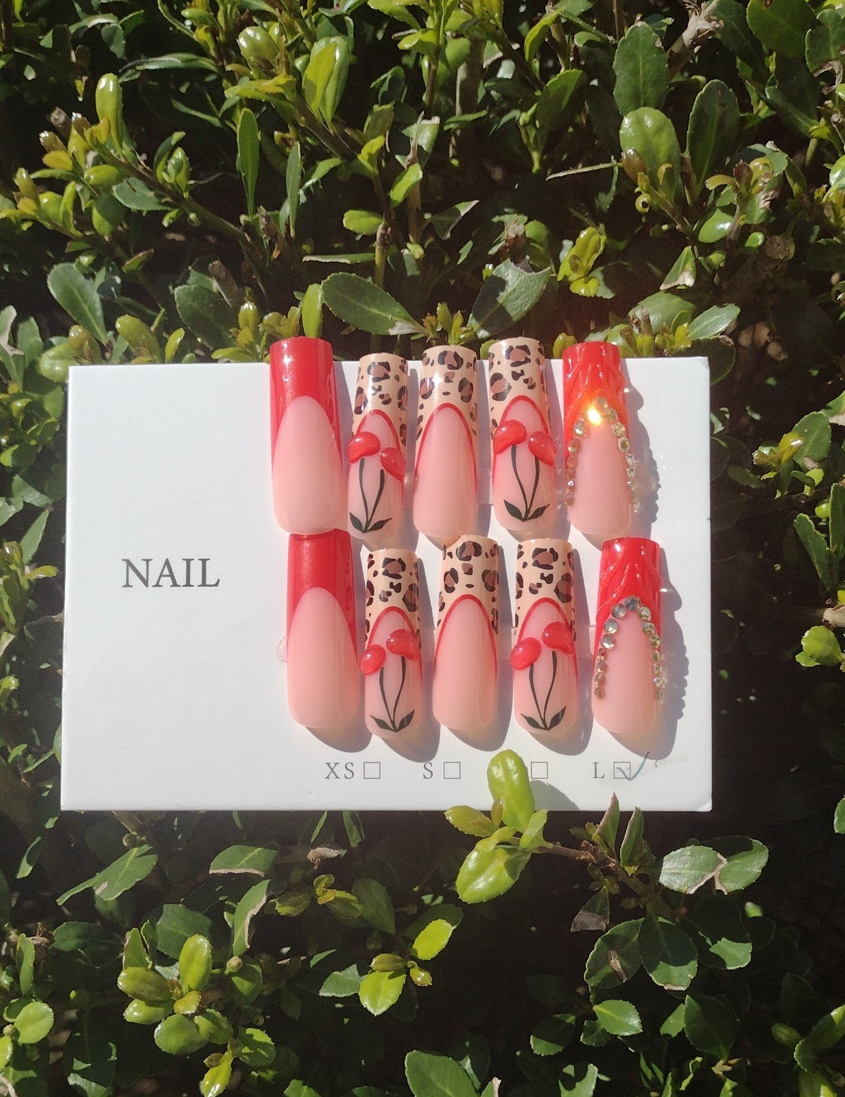 Red Cherry & Animal Print Press On Nail Set With Glue Included
