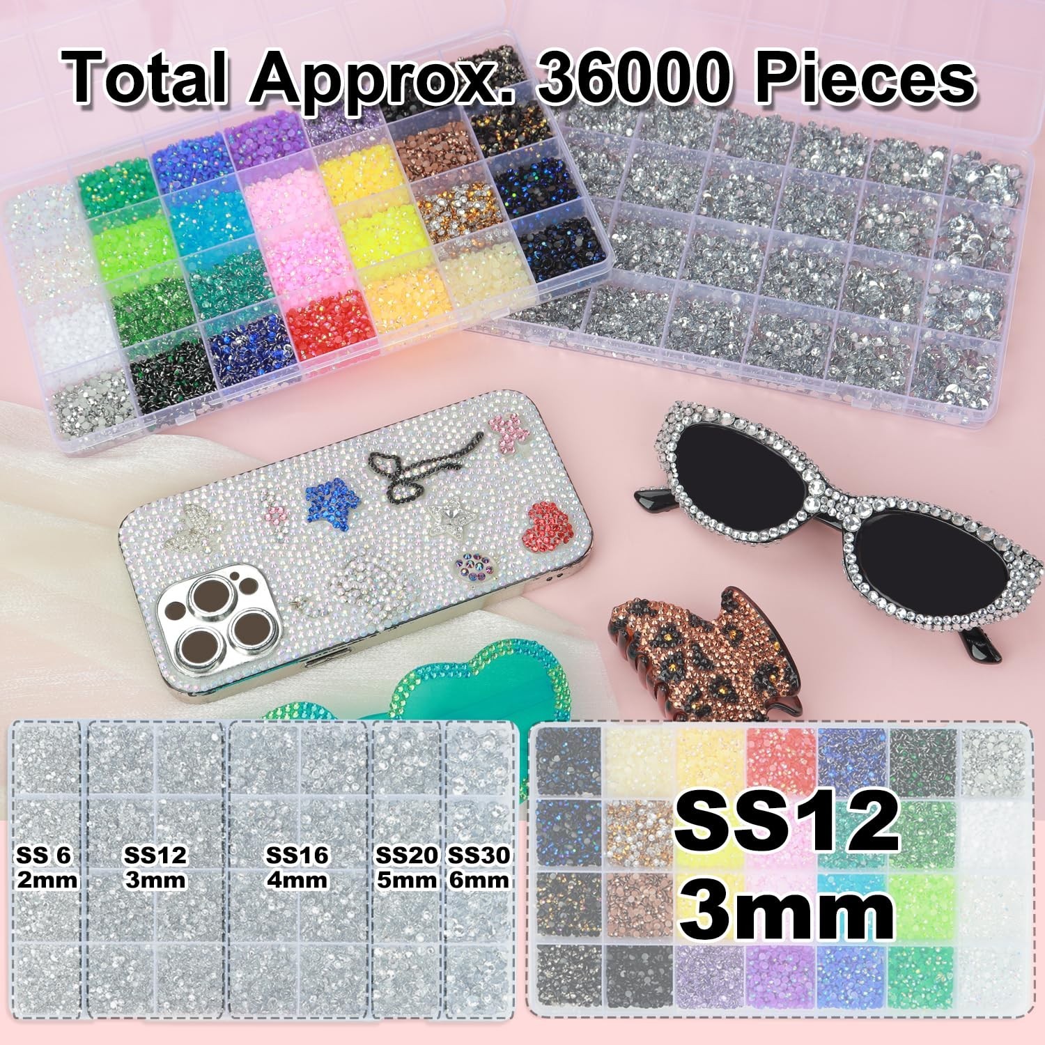 Rhinestones Bedazzling Kit – Silver Clear & Multicolor Flatback Gems + B7000 Glu