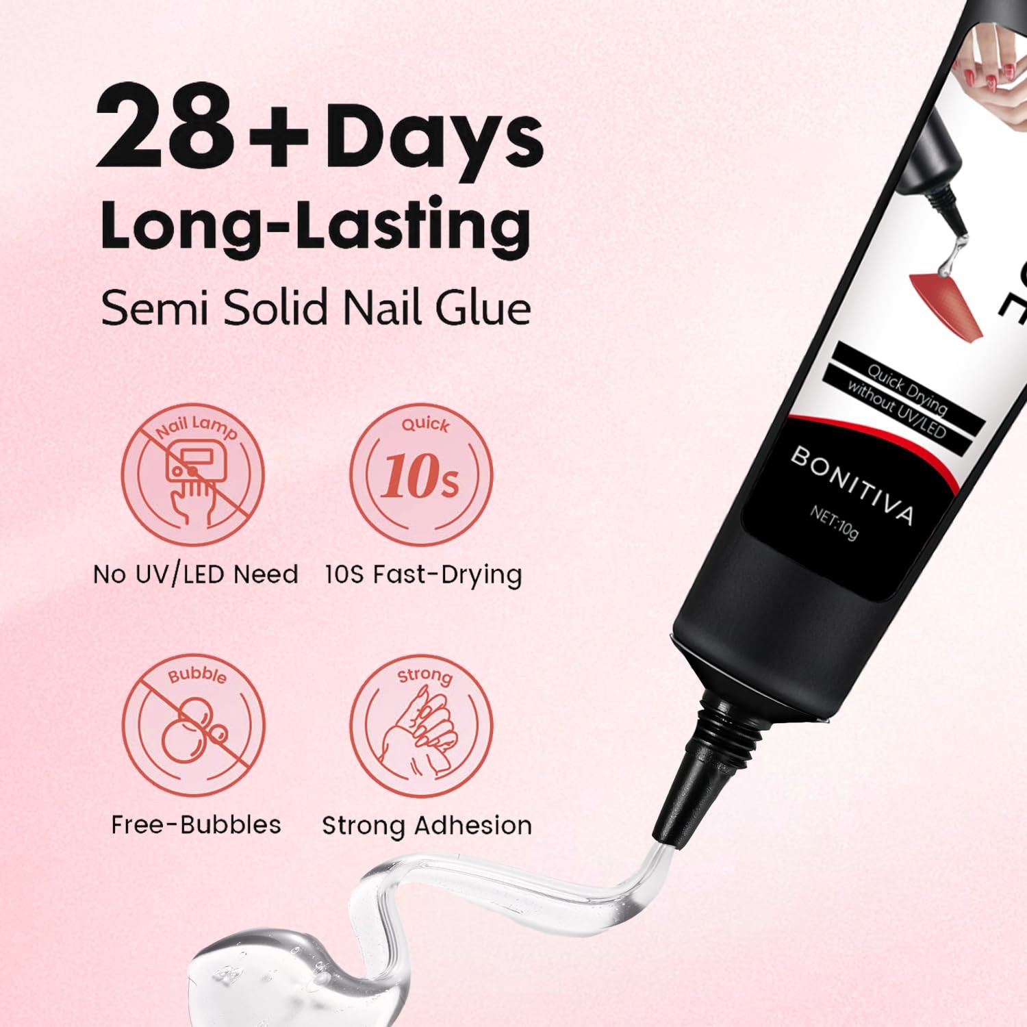 Bonitiva Semi-Solid Gel Nail Glue 10g and Non-Acetone Remover 20ml Kit, Quick…
