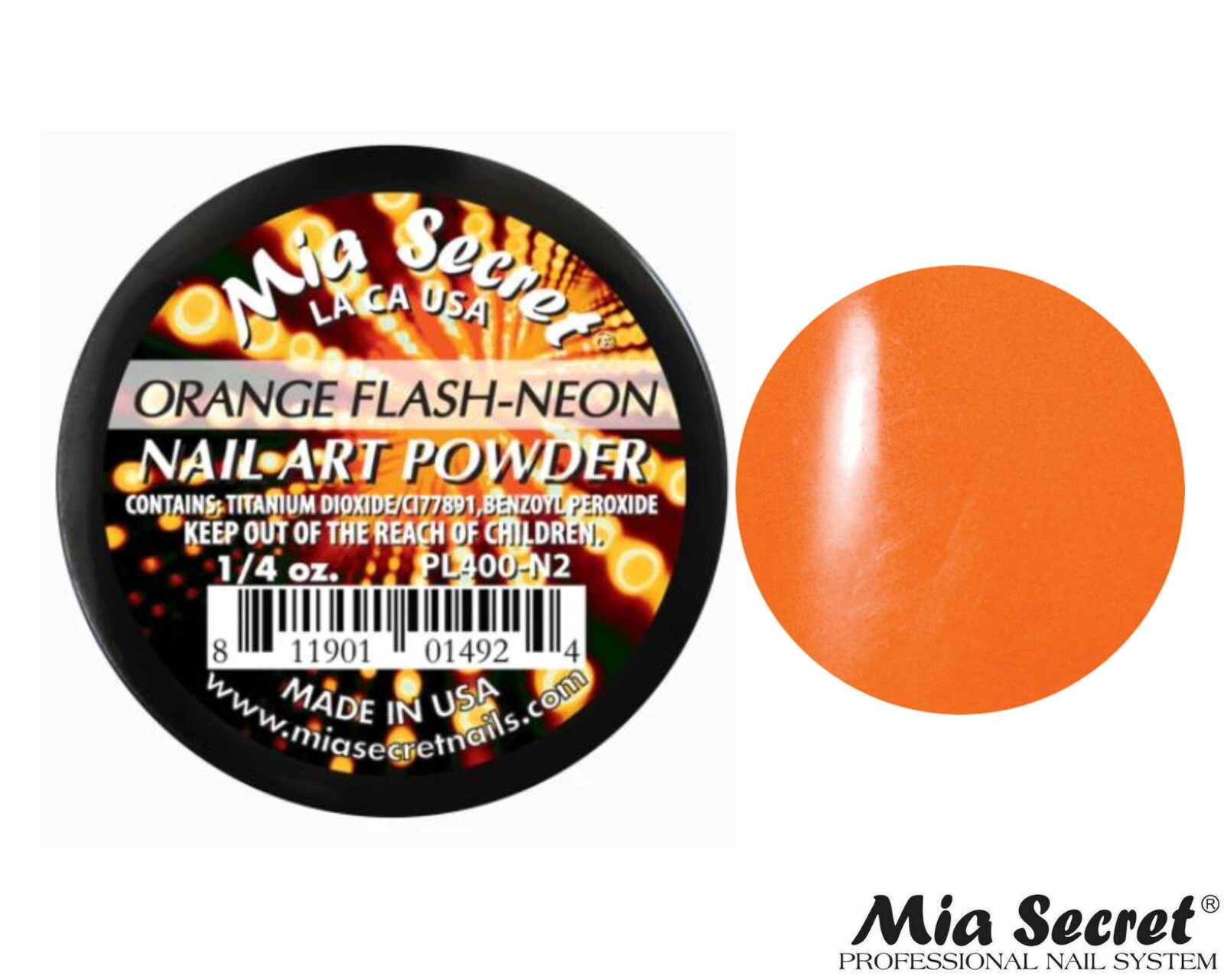 MIA SECRET Nail Art Powder 1/4oz-ORANGE FLASH (FLASH NEON COLLECTION)