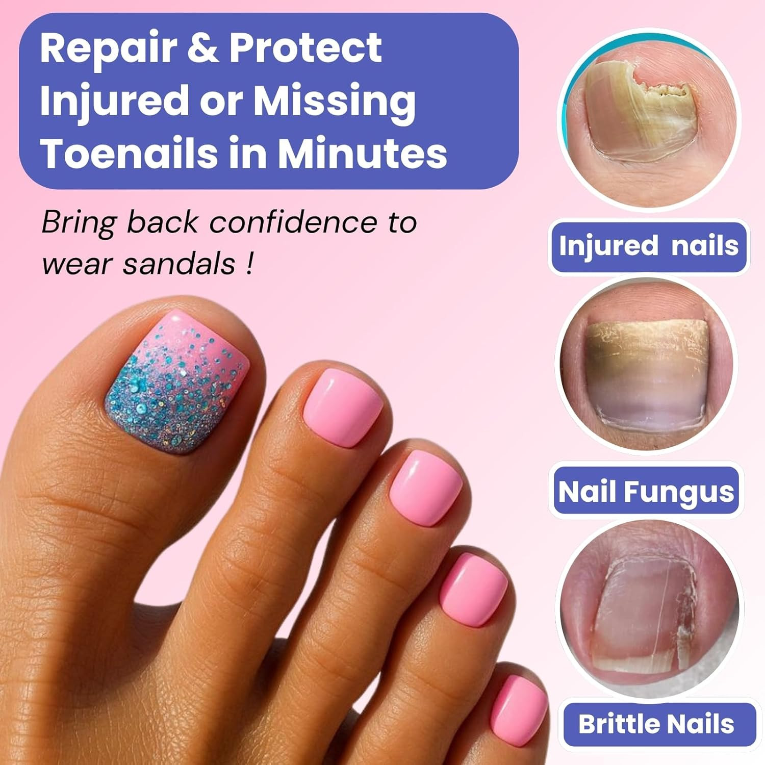 Wide Pre-Etched Square Toe Dual Forms for Polygel, Poly Gel Toenail Forms Molds