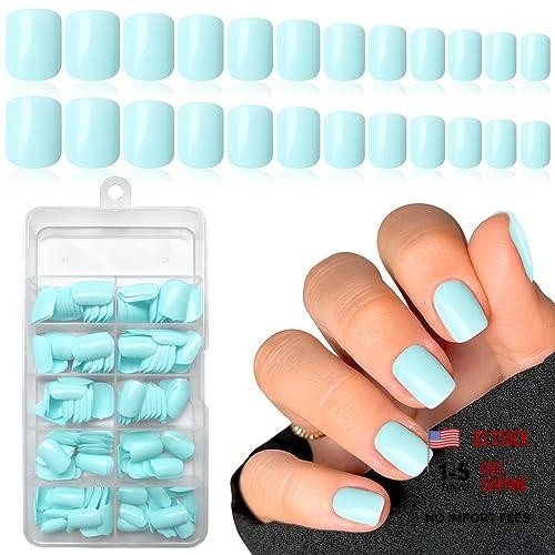 240pc Glossy Nails – Square Round – Mint Blue – Square Press on Nails