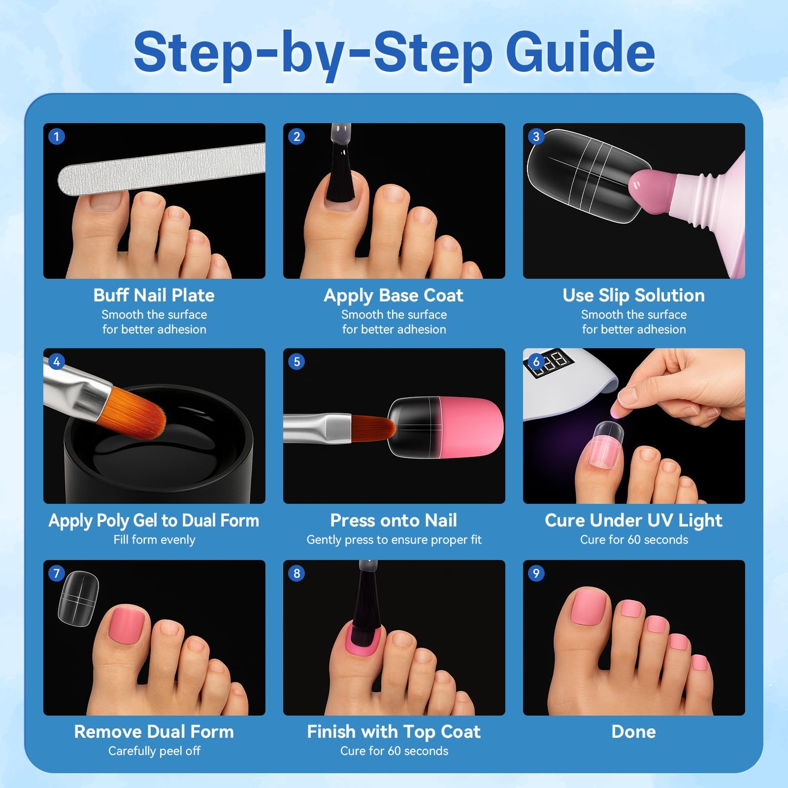 Dual Toe Nail Forms for Poly Gel Extensions, Reusable Full Cover Wide French …