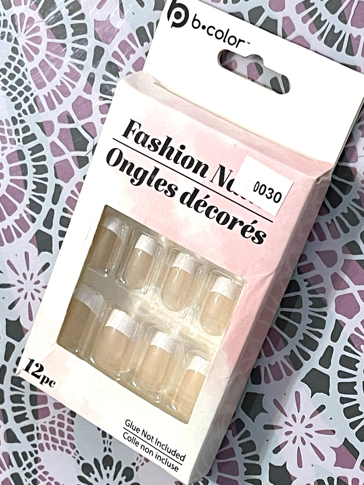 B Color Fashion Nails NUDE SHEER with FRENCH & GLITTER Short Press On Manicure