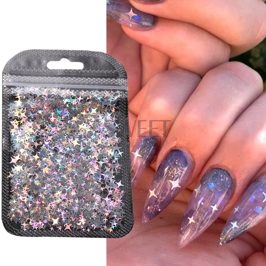 Holographic Star Four pointed Star Nail Paillettes Sparkly Laser Design Sequin