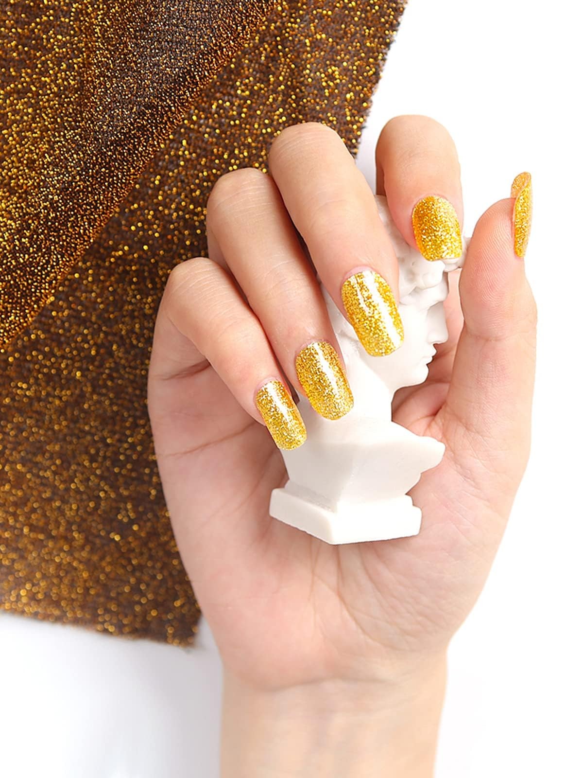 40PCS Gold Glitter Gel Nail Wraps Strips, Self Adhesive Full Nail Wraps,