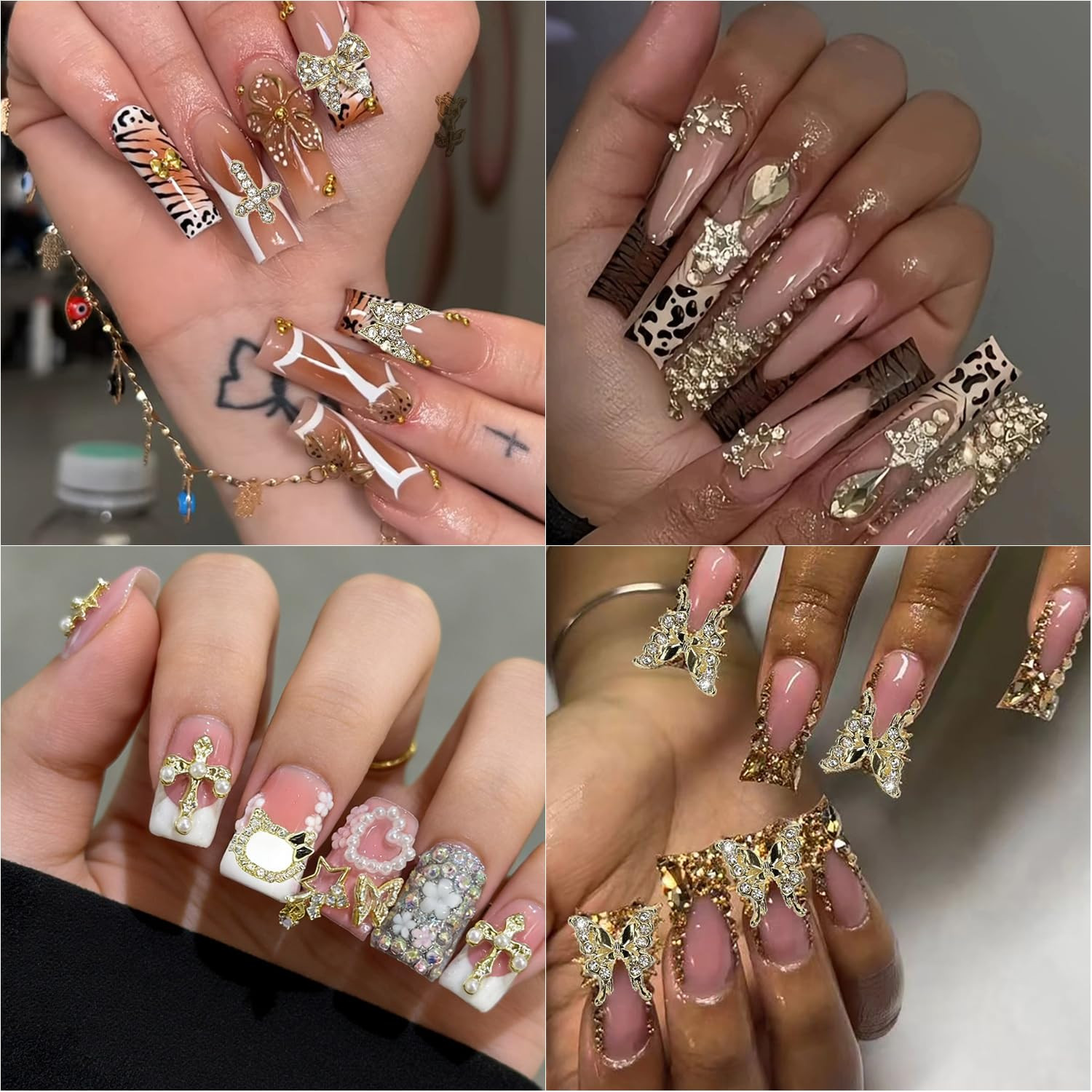 40Pcs Gold Nail Charms Nail Art Rhinestone Gems 3D Sparkling Nails Jewelry for A