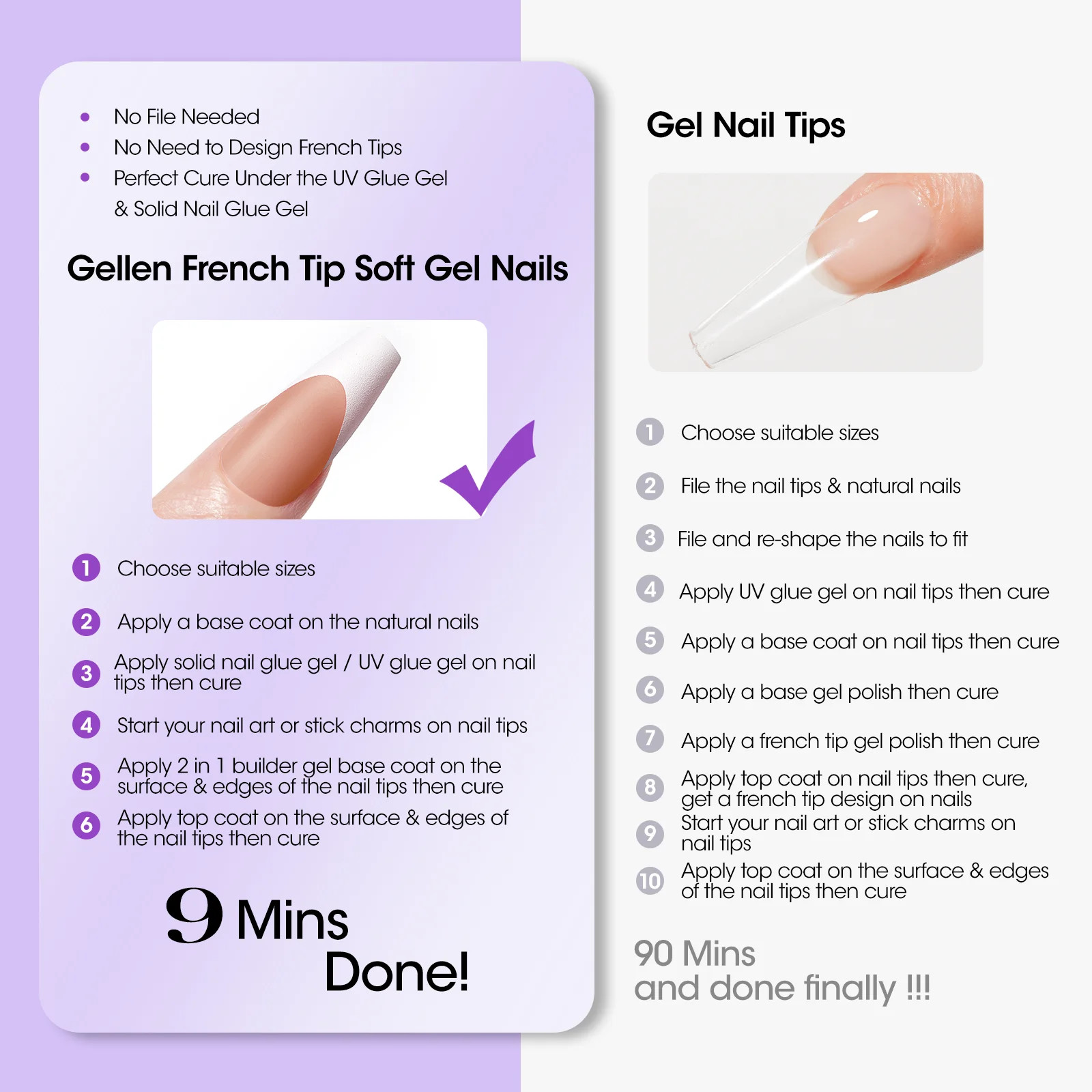 French Tips Gel Nail Kit – 240 Pcs Brown Long Square, Salon Acrylic Fake Nail Ki