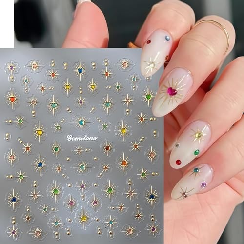 2 Sheets Star Nail Stickers for Nail Art Gold Nail Decals Colorful Style G