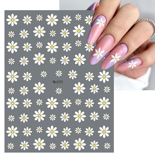 6Sheets Daisy Nail Art Stickers,Floral Daisy Nail Decals Spring Summer flower-3