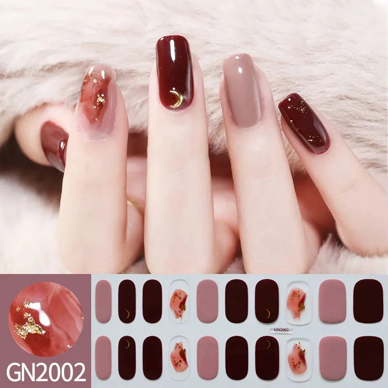 20Pcs Semi-Cured Gel Nail Stickers Full Cover Long Lasting DIY Nail Art Wraps