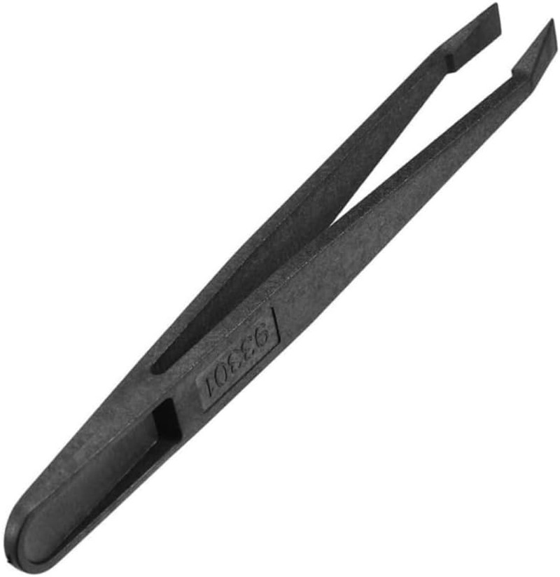 Black Plastic Slant Flat Tip Anti-static Tweezers 4.7 Inch Length 6pcs