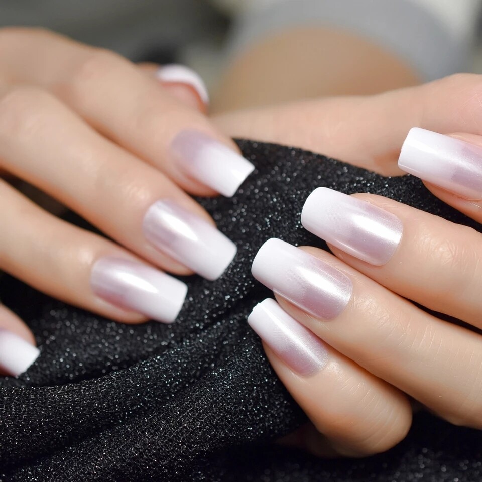 Pearl Ombre French Mani Press on nails glue on white tip Square