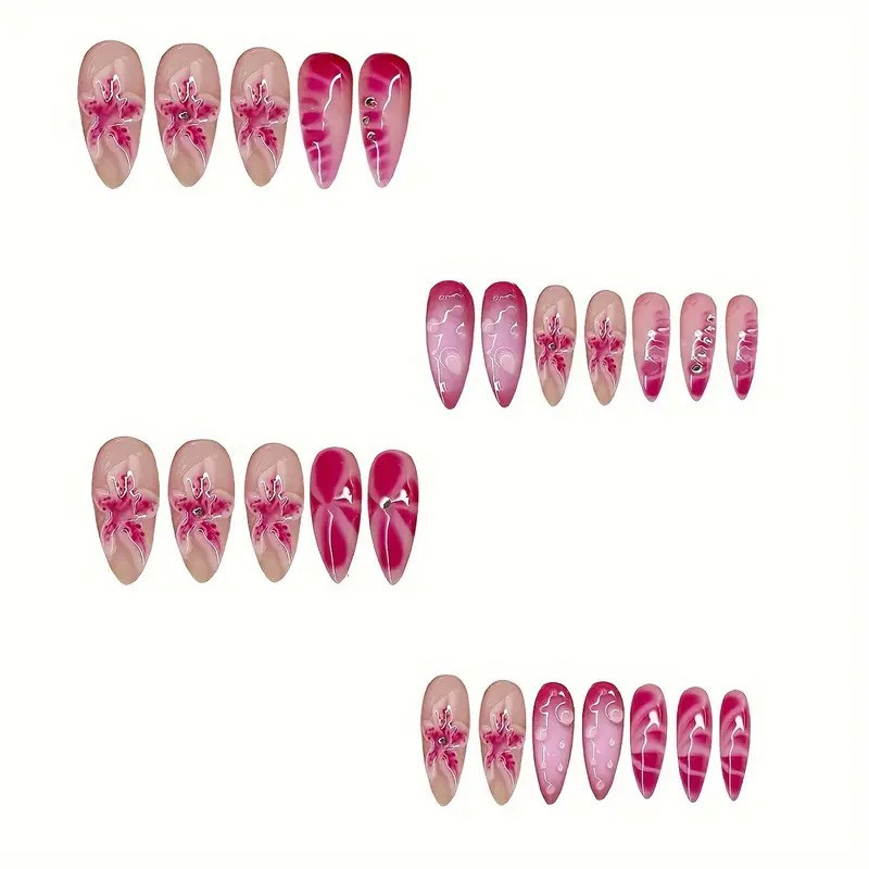 Fashion Almond Press on Nails 3D Star Sweet Removable False Nails