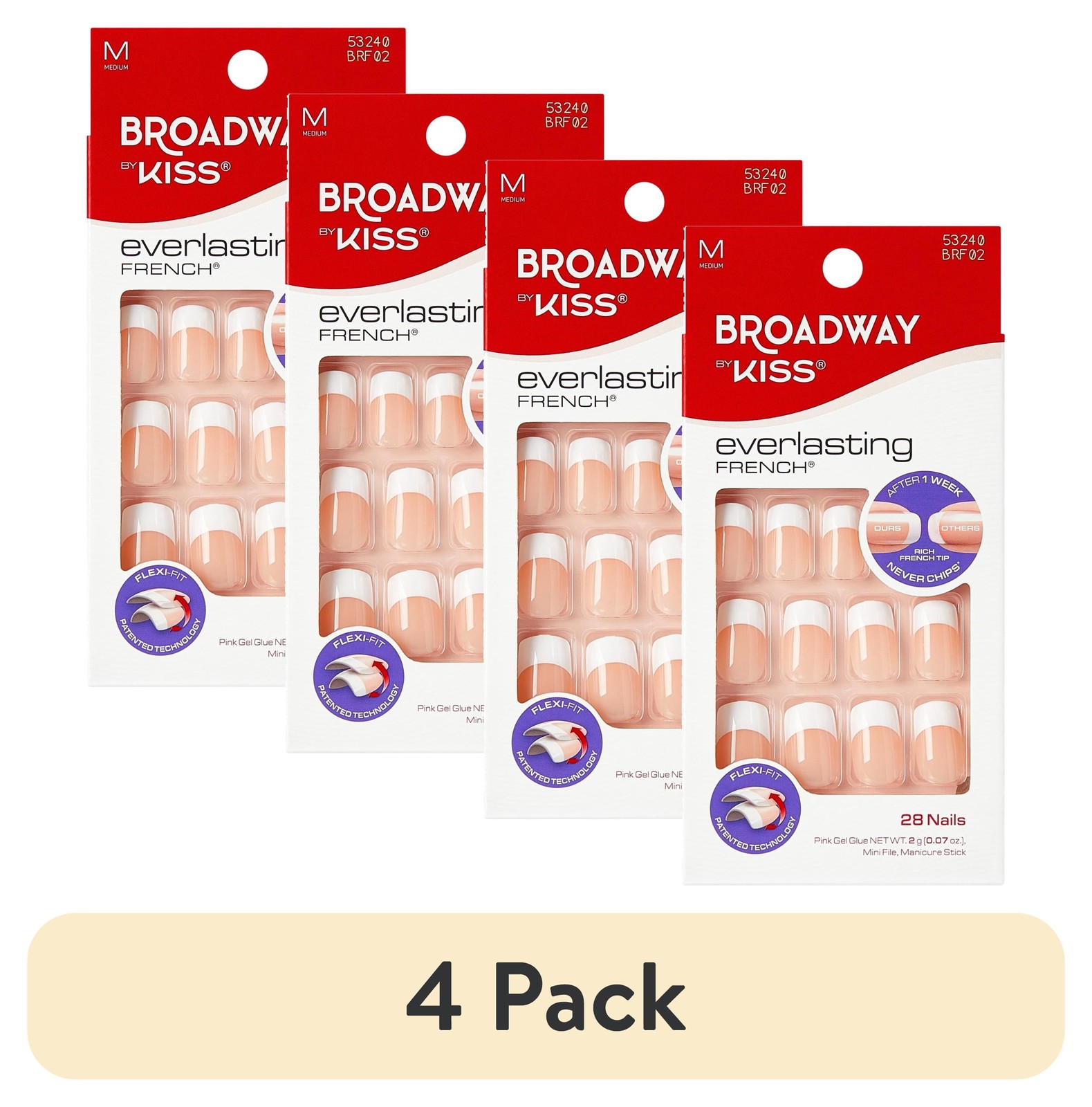 (4 Pack) Broadway by French Tip Press on Nails, ‘Infinite’, White, Short Squova