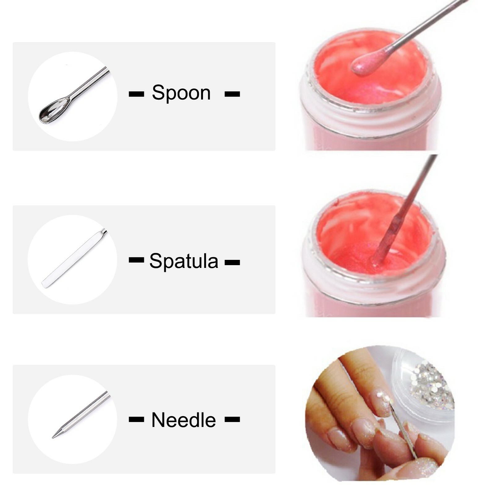 3pcs Gel Acrylic Glitter Powder Mixing Nail Art Stirring Rod Spoon Spatula