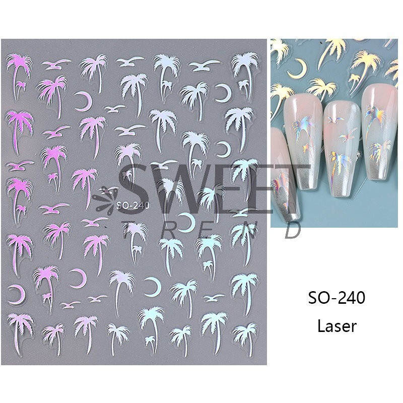 4Sheets Summer Beach Nail Art Stickers Palm Coconut Tree Birds Moon SO240 NH28