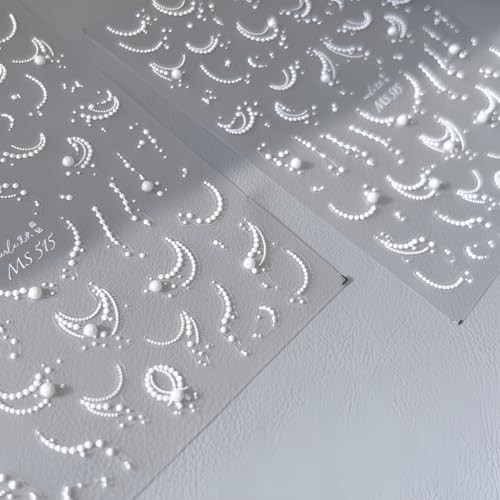 5D Embossed White Pearl Nail Stickers for Nail Art French Tip Nail White Line