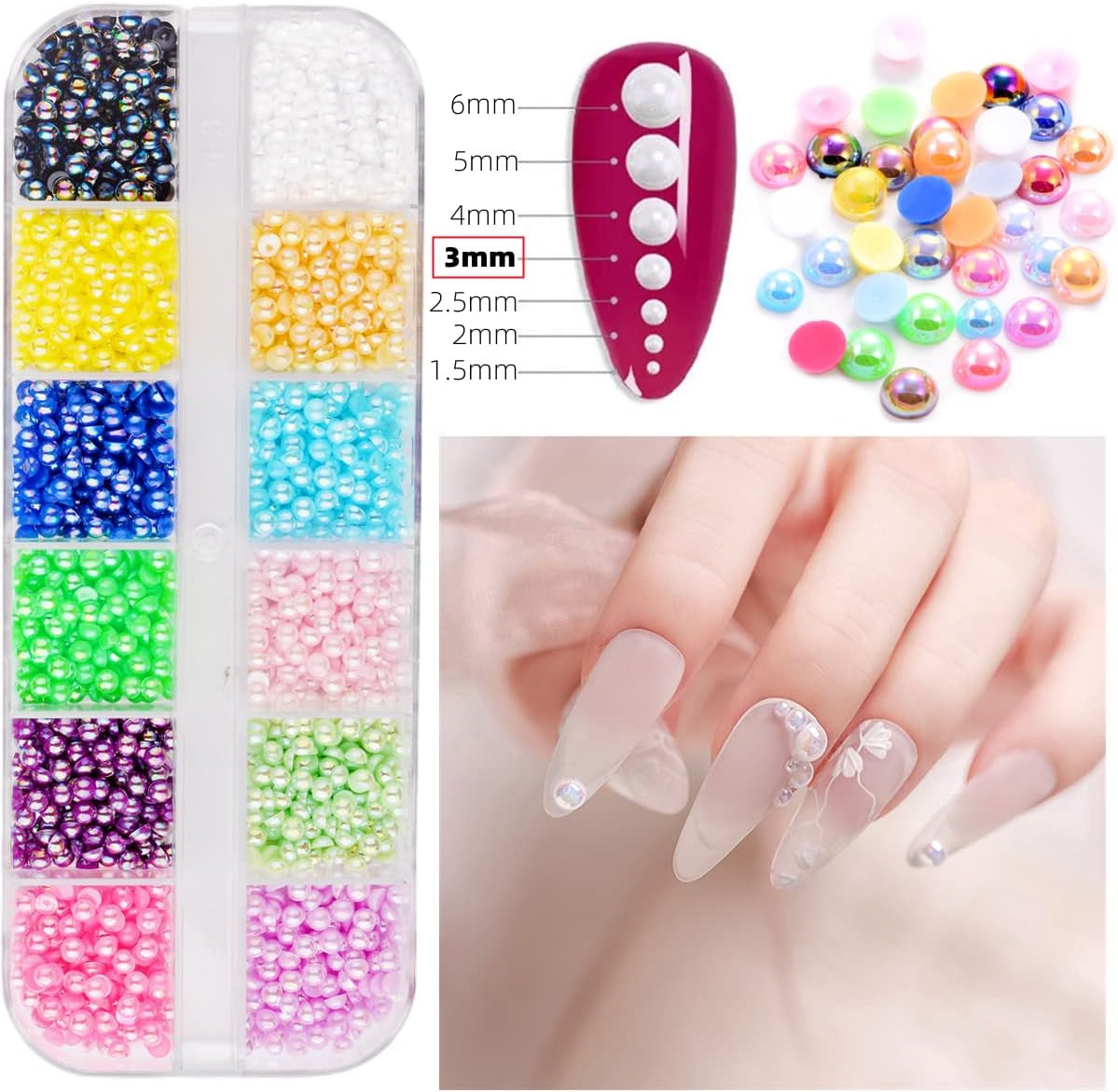 5 Boxes 7200Pcs Sparkling Crystal Nail Rhinestones Pearls Kit, Flatback Multicol