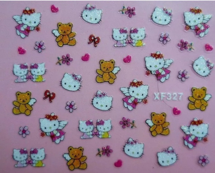 Hello Kitty 3D Glitter Nail Art Sticker Decal Free Ship Alll Set 5 PCS Stickers