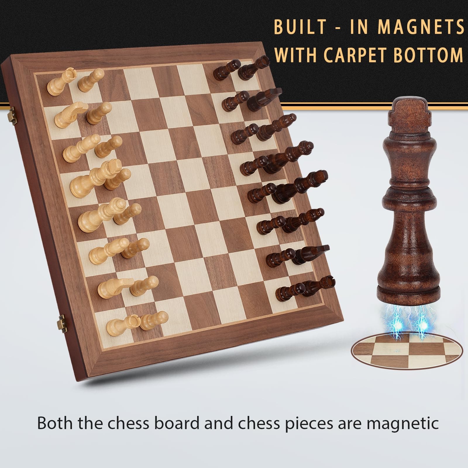 Magnetic Wooden Chess Set, 15″ Folding Board with 2 Extra 15 inches