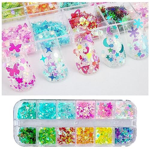 4 Boxes Nail Glitter Holographic Maple Chunky Glitter Flakes Mixed Shaped