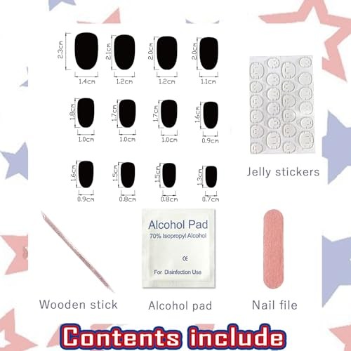 4th of July Press on Nails Short Oval Fake Nails America Flag Star Polka Dots