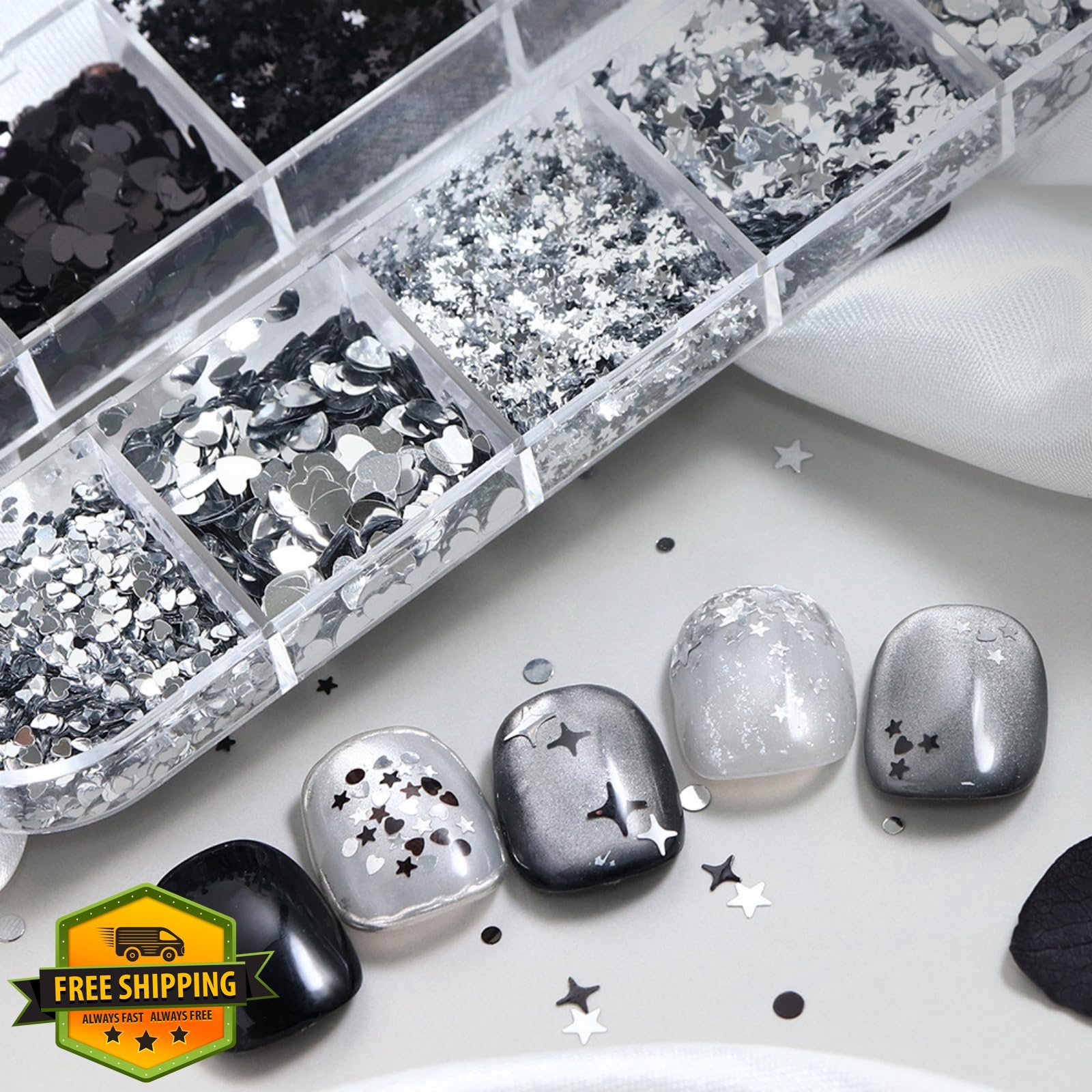 NBNTGH Silver Holographic Star Nail Glitter Box