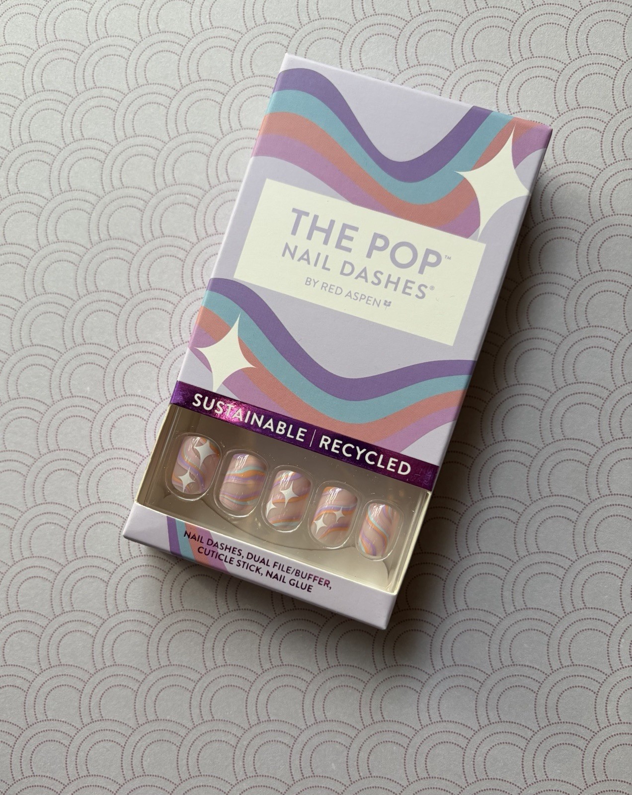 Red Aspen Press On Nails DESSERT FIRST TRISHA Short Square Nail Dashes New