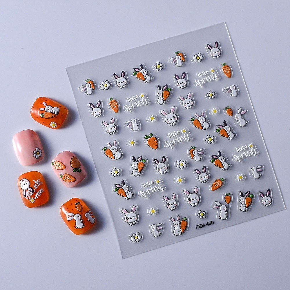 2Pcs NAIL ART Rabbit Bunny Carrot Fruit Stickers Decoration NS54
