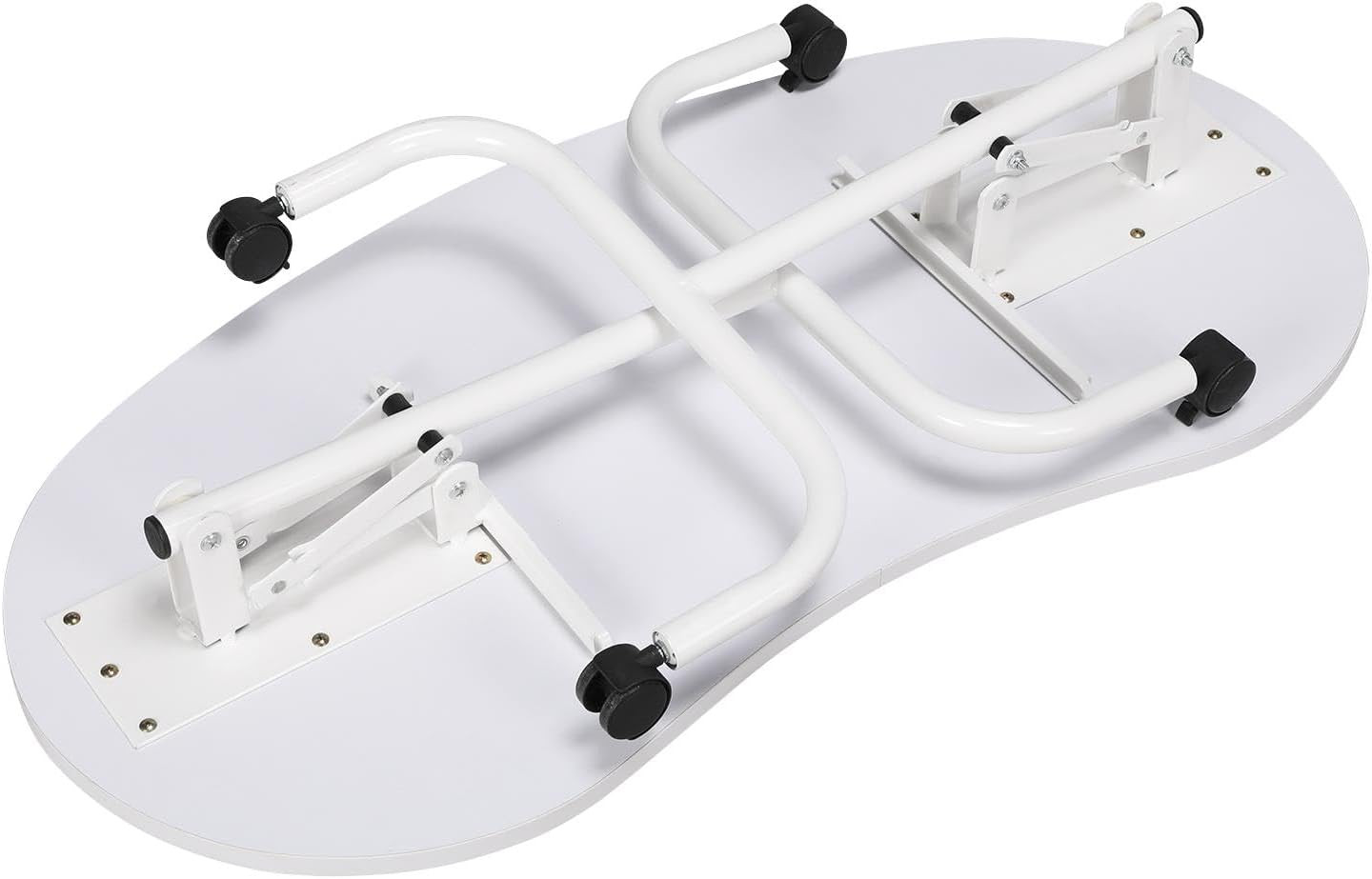 37″ Foldable Manicure Nail Table Portable with Wheels, White | MDF Tabletop & Ir