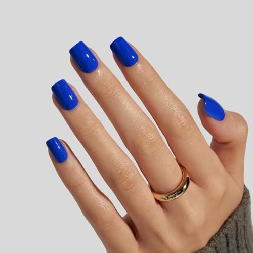 32Pcs Blue Press On Nails – Short Square – Soft Gel Fake Nails in Majorelle Blue