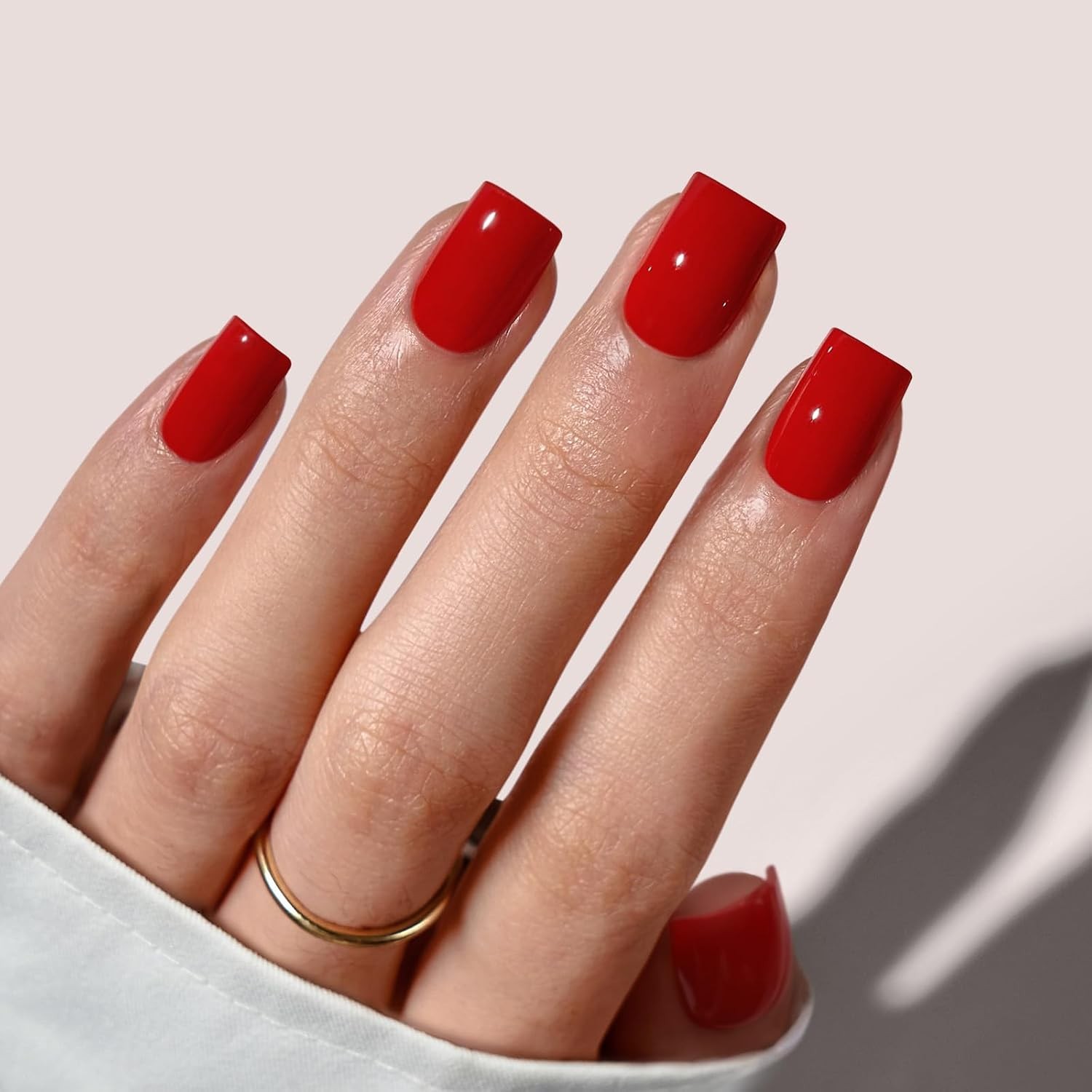 Press On Nails, Hot Lap, Short Square, Summer Red Nails, 32Ct | 2+ Weeks Wear,