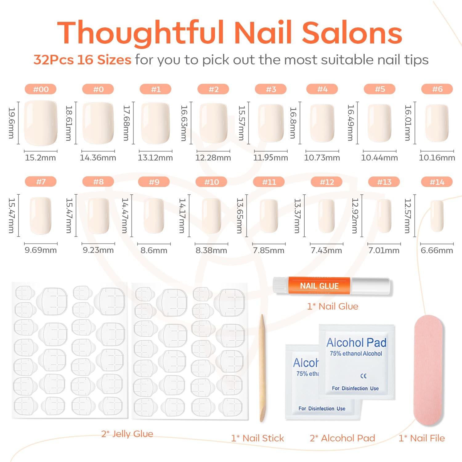 White Press on Nails, Short Square Fake Nails, Reusable Nail Kit with Nail Gl…