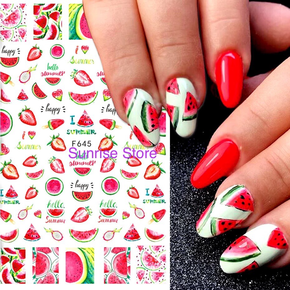 Nail Art Sticker Spring Summer Flower Leaves Fruit Beach Girl Decals Manicure