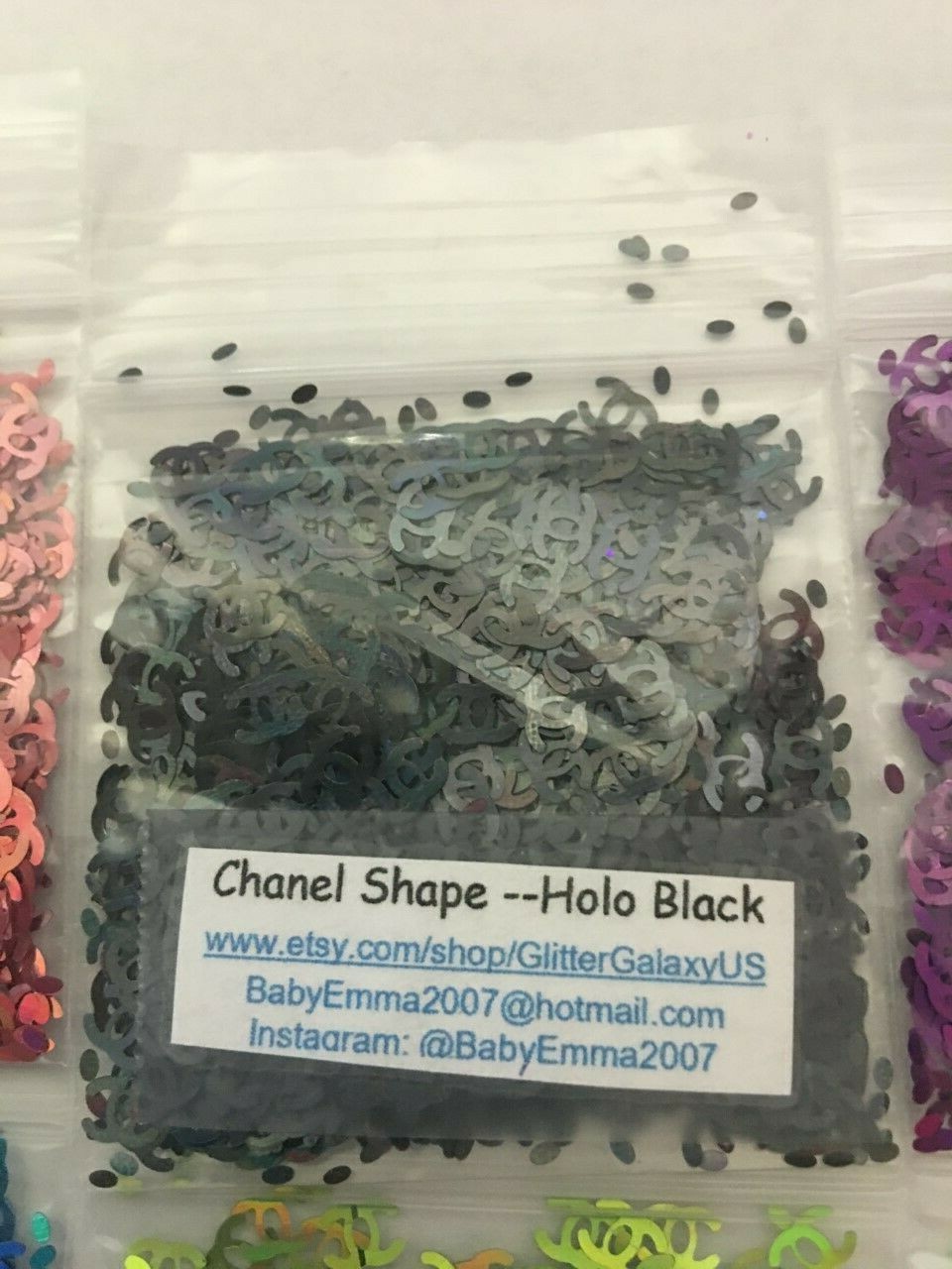 Holographic Black Glitter Nail Art Slice 2 letter alphabet confetti C US-tsp