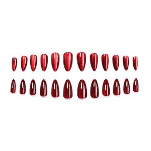 Red Press on Nails Glossy Glitter Fake Nails Almond Shaped Acrylic Nail red