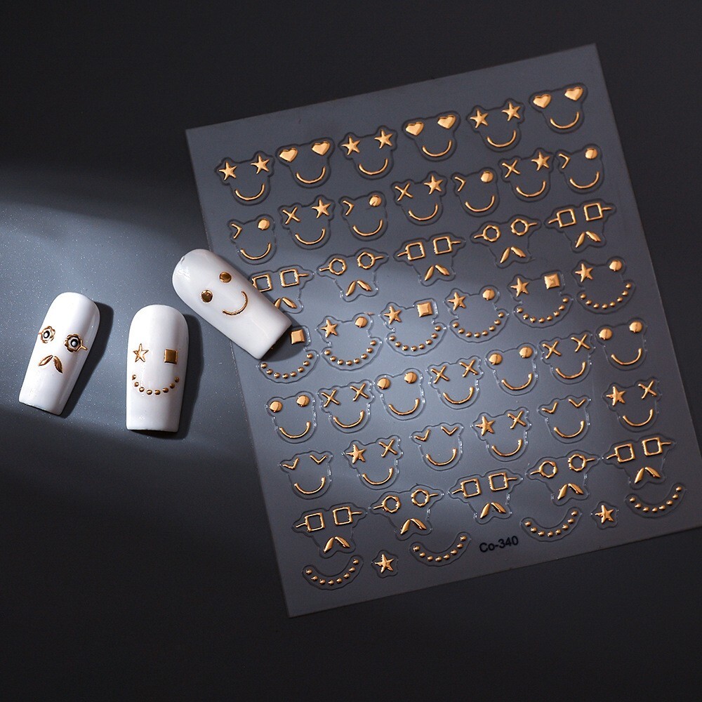 2Sheets Silver Gold Abstract Face Star Heart Nail Art Decor Stickers Co340 NS52