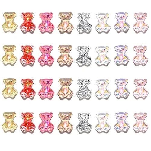 32 Pieces 3D Resin Bear Nail Art Decoration Cute Bear Resin Crystal Nail Polish