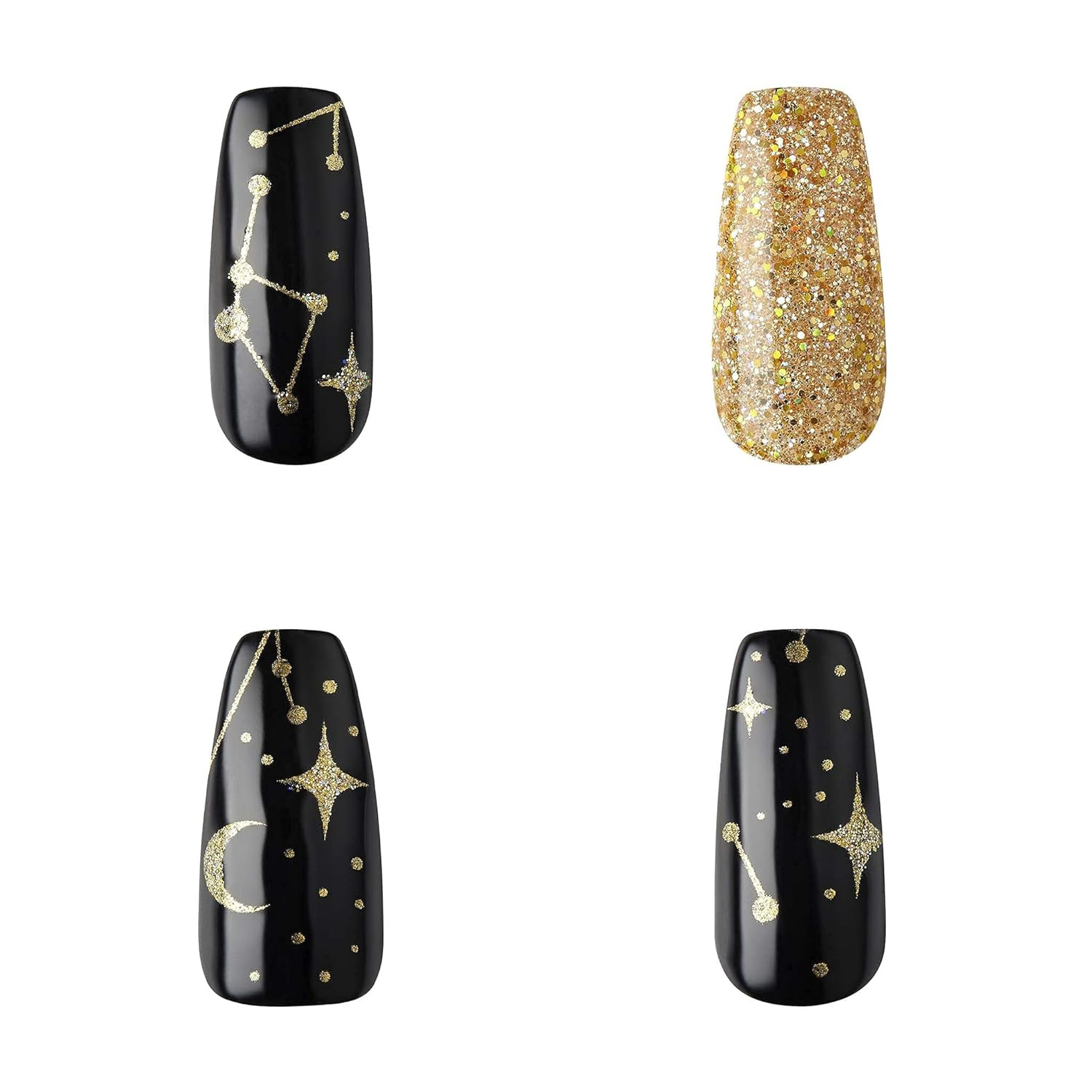 Gold Finger Gel Glam Press on Design Nail Kit, Black and Gold Artsy Design, Poli